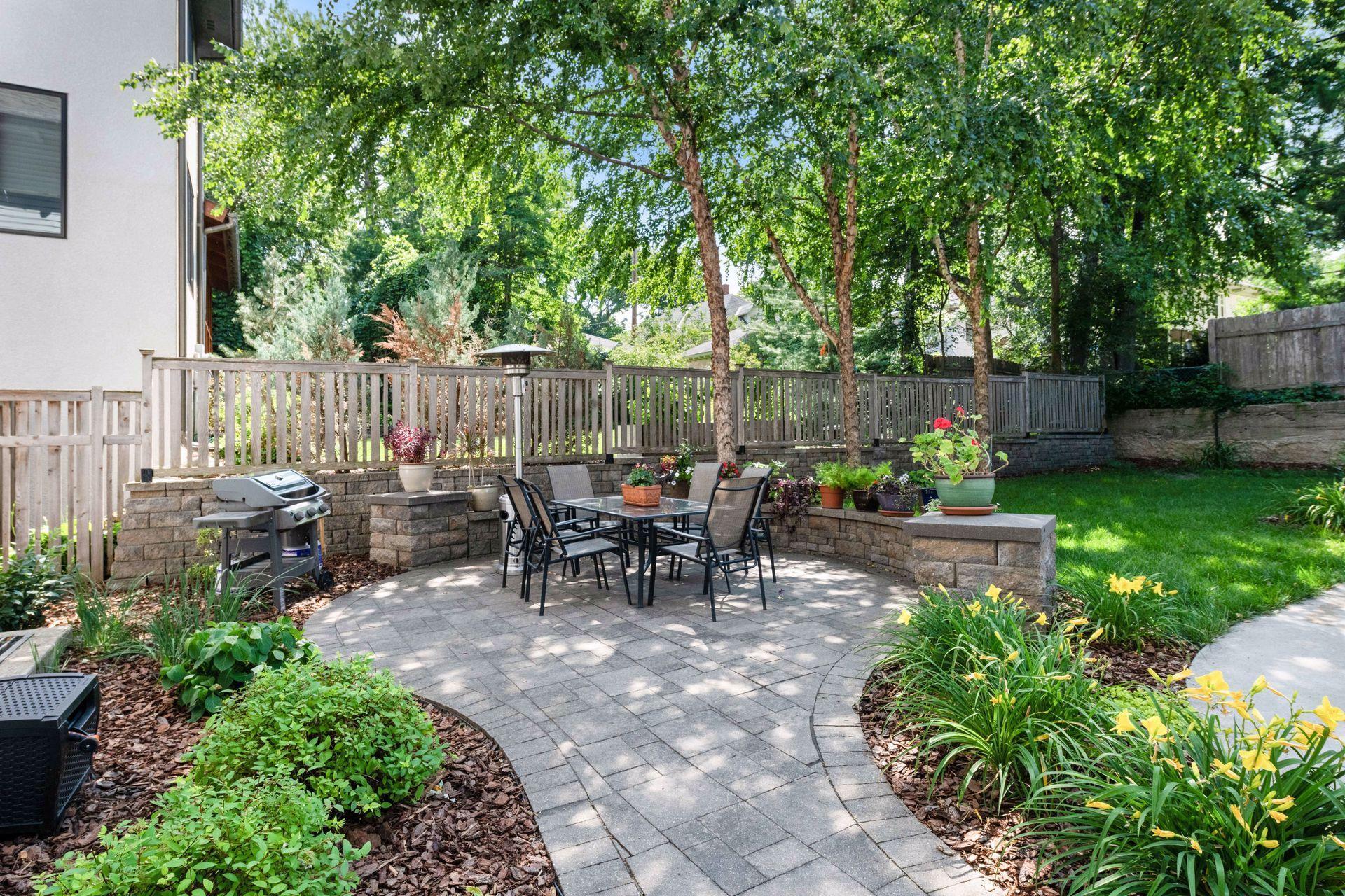 Shady paved patio area