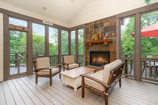 Screened porch with fireplace to keep you warm on those cool fall evenings.