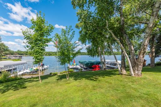 A gentle slope to the lake and large flat area for lawn chairs or games.