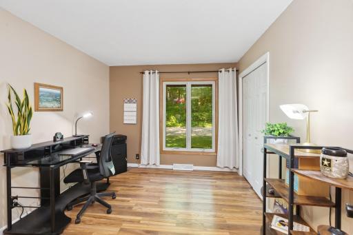 One of the two secondary bedrooms found on the main level.