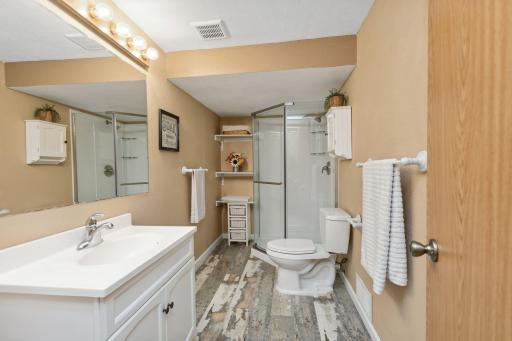 New flooring - nicely updated walkout level bath supports the entertainment areas and secondary bedrooms found on this level.