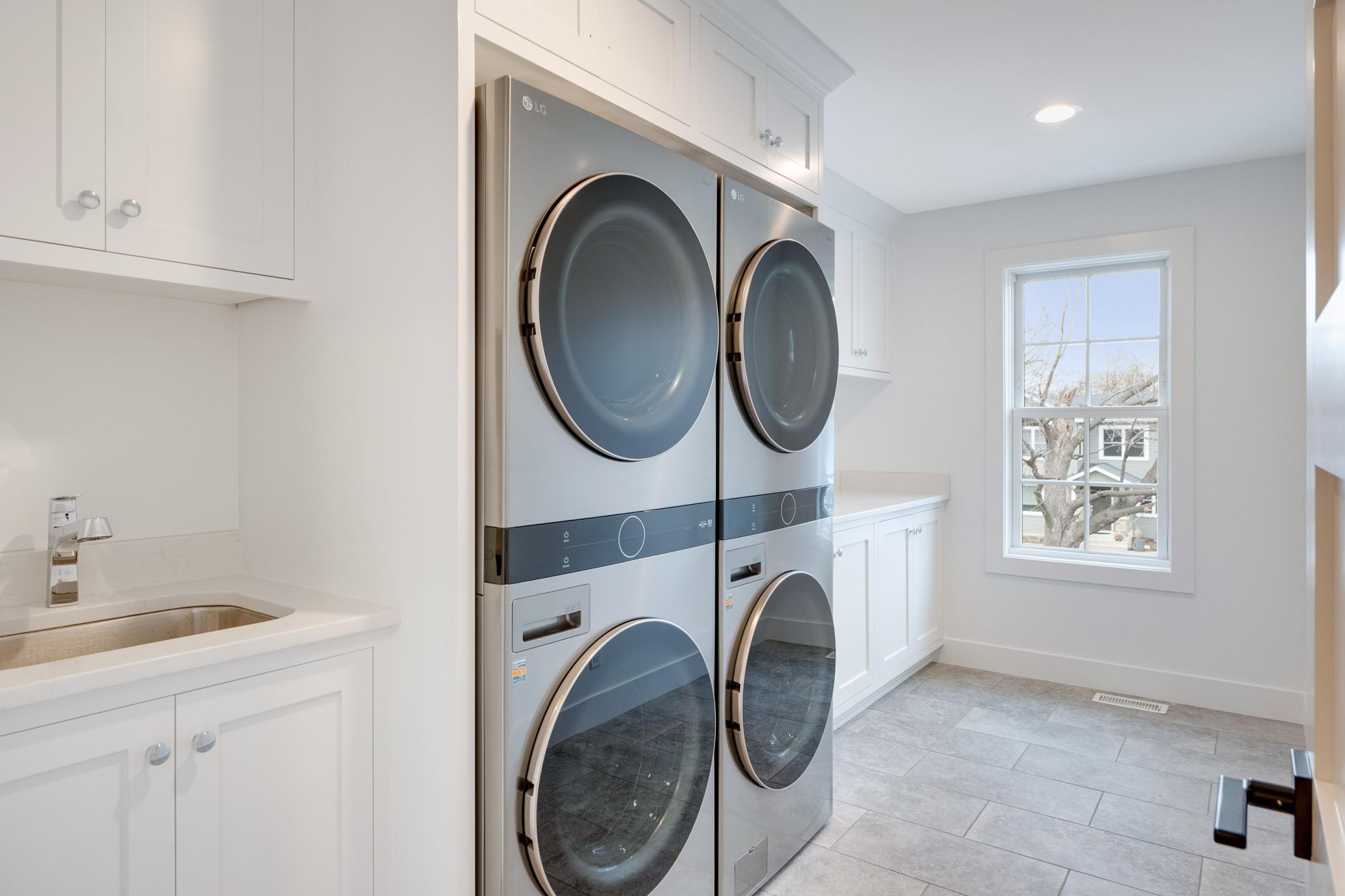 optional double stacked washer and dryer