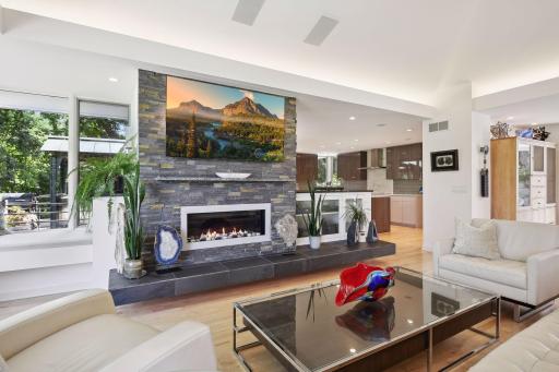 new fireplace, mantle, hearth & AV cabinet