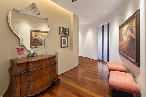 Pocket doors shut for privacy in main hallway.