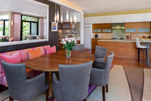 Built in custom dining area with couch seating.