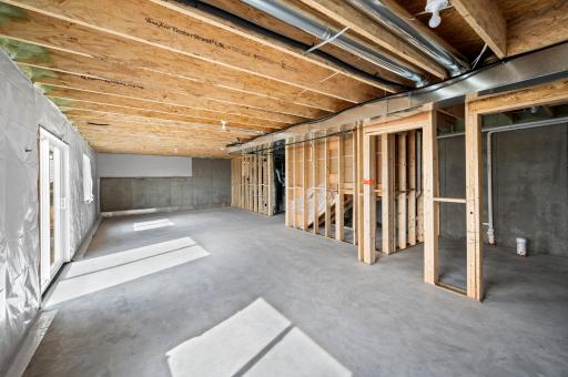 The unfinished lower level offers additional space for a 5th bedroom and 4th bath, while providing a spacious additional family room. Model Floorplan. Actual home finishes will vary.