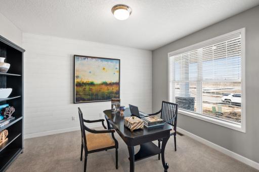 Located just off the foyer, this main level flex room provides endless opportunities; including a home office, formal dining area, an extra playroom or another sitting room. Model Floorplan. Actual home finishes will vary.