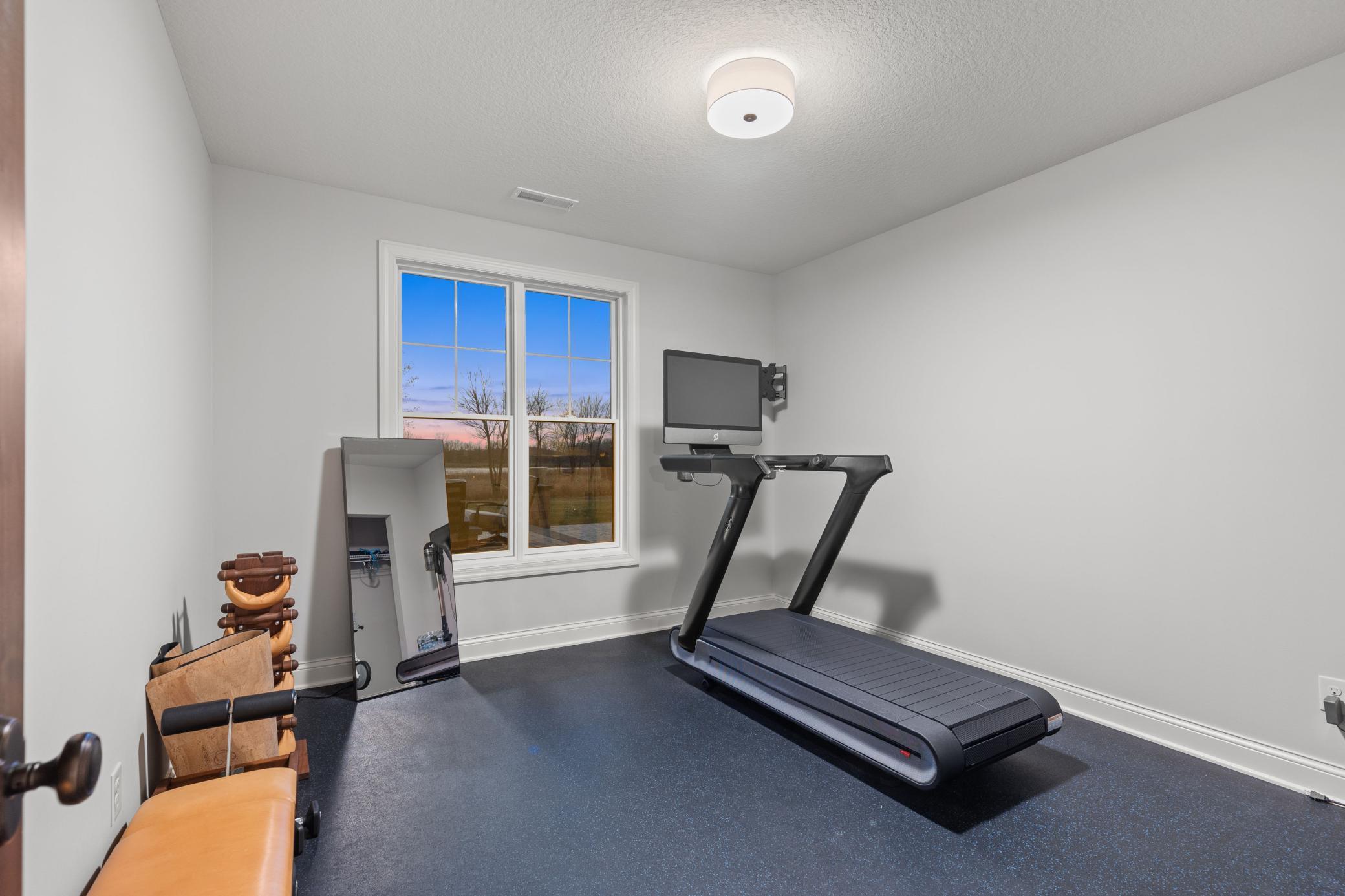 Lower level bedroom currently used as an exercise room