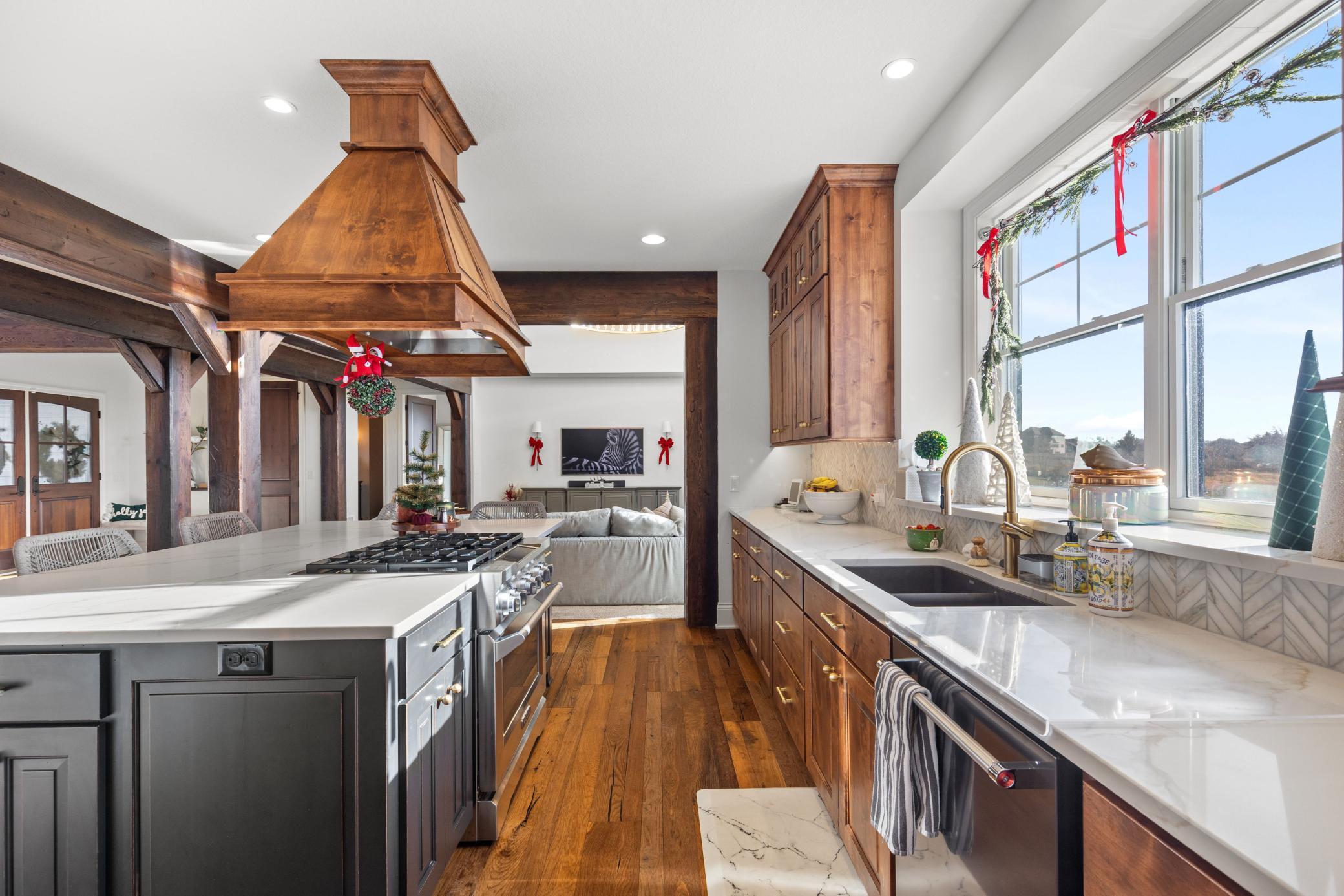 Sleek new stone counters accent the kitchen