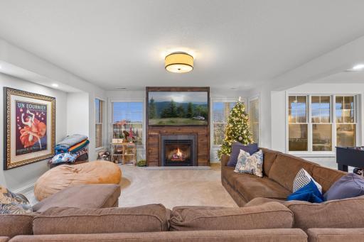 The family room is a cozy space that features a fireplace