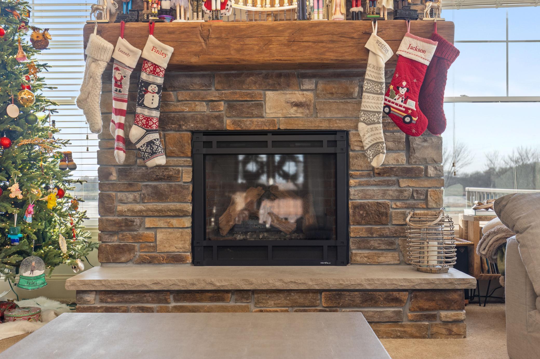 Cozy stone fireplace