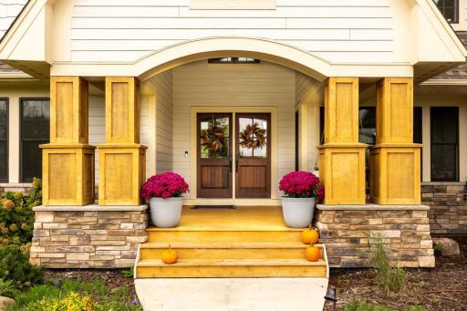 Gorgeous front porch welcomes you into the home