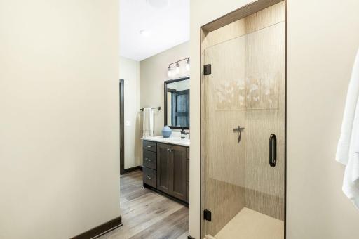 Lower level 3/4 Bathroom just off the pool is great for swimmers to come in and shower off.
