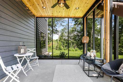 Beautifully done 10 foot floor to ceiling screens finished off with tongue n groove cedar ceilings with recessed canned lighting, ceiling fan, tv hookup.