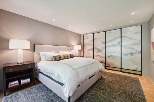 The custom designed sliding doors close for privacy from the office.