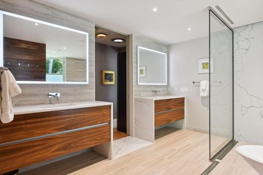 Enjoy heated floors for a luxurious spa experience.