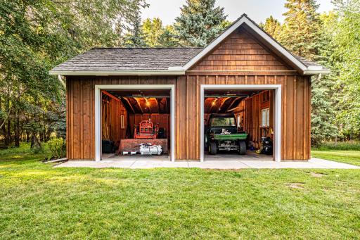 26 x 30 detached garage with 2 overhead doors with garage door opener.