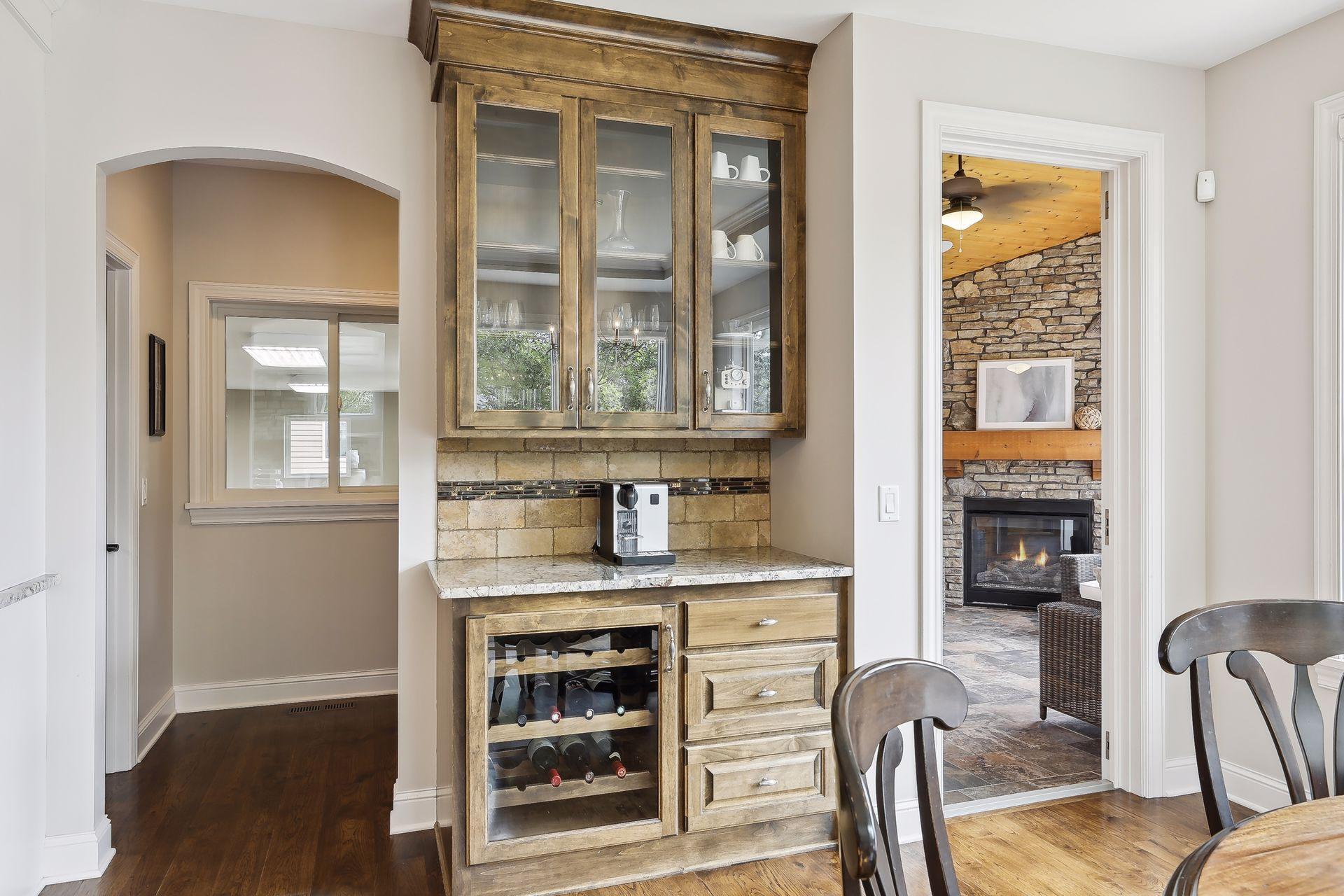 Beverage center with built-in wine fridge.