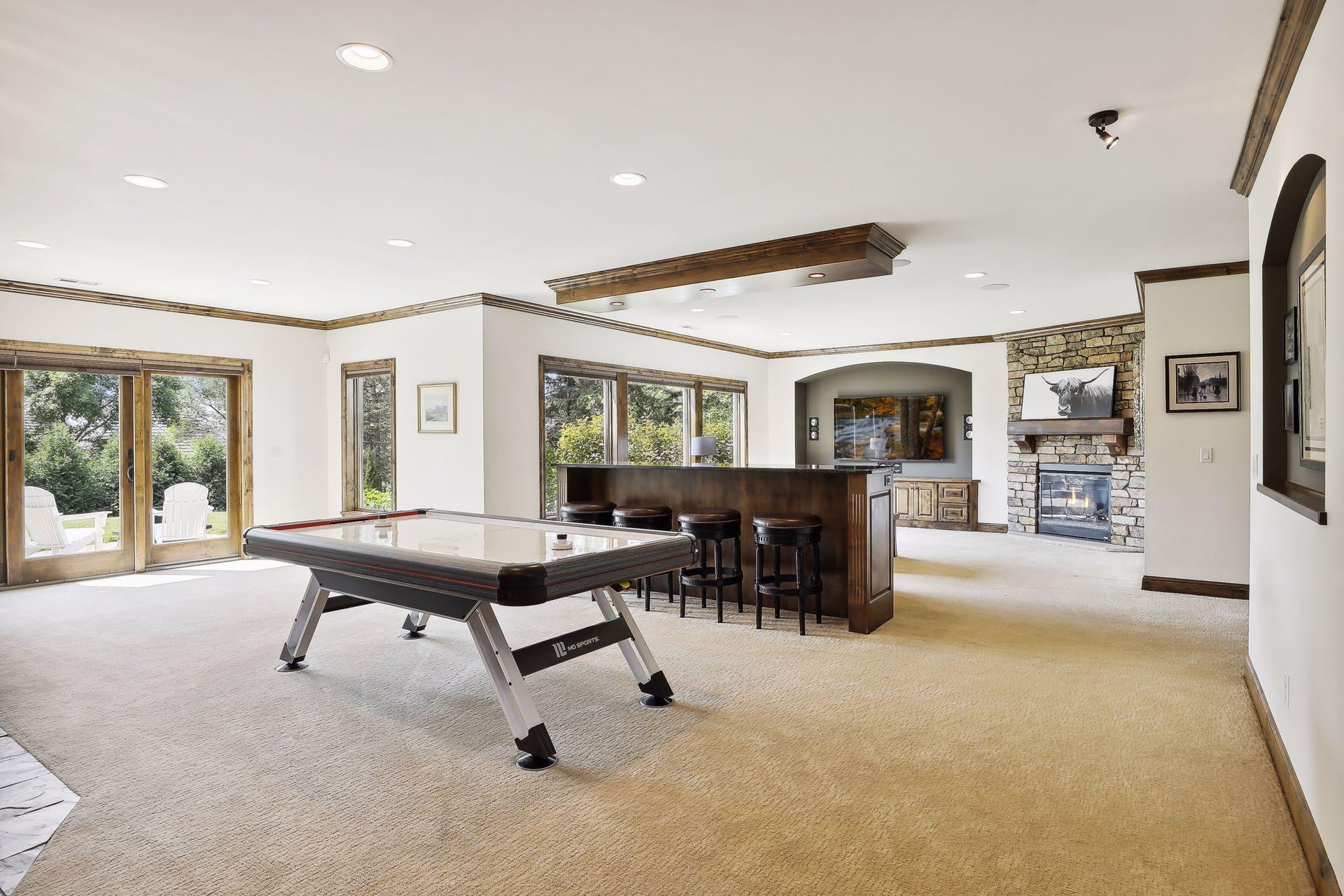 Heated floors throughout the lower level living spaces.