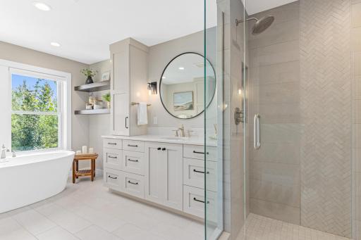 Double vanities and a LARGE walk-in shower