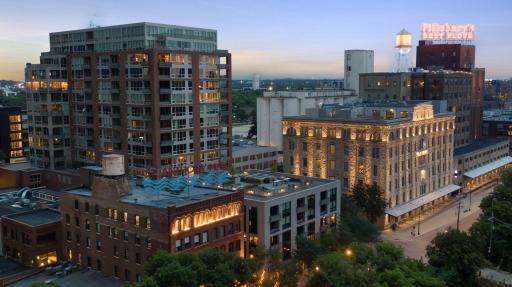 Twilight view of Phoenix on the River, 1204 is the 4th condo down from the top, lights are on...waiting for you!