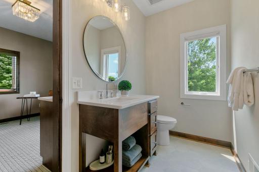 "Furniture Like" alder vanity cabinet w/ quartz countertop and widespread faucet
