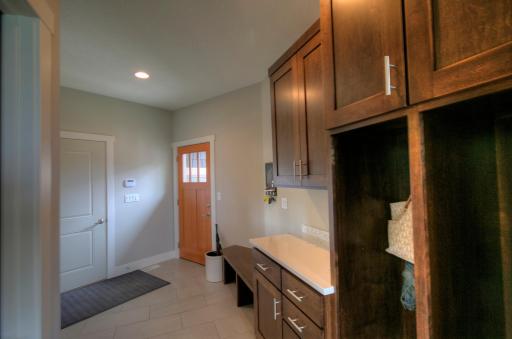 Birch cabinets and lockers provide lots of storage.