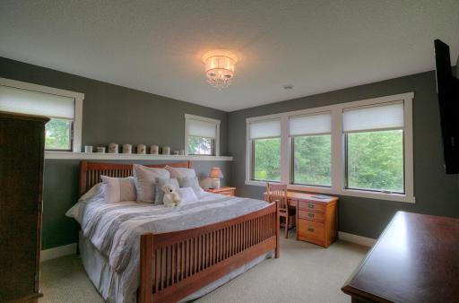 Guest suite in the lower-level includes a 3/4 bath and walk-in closet.