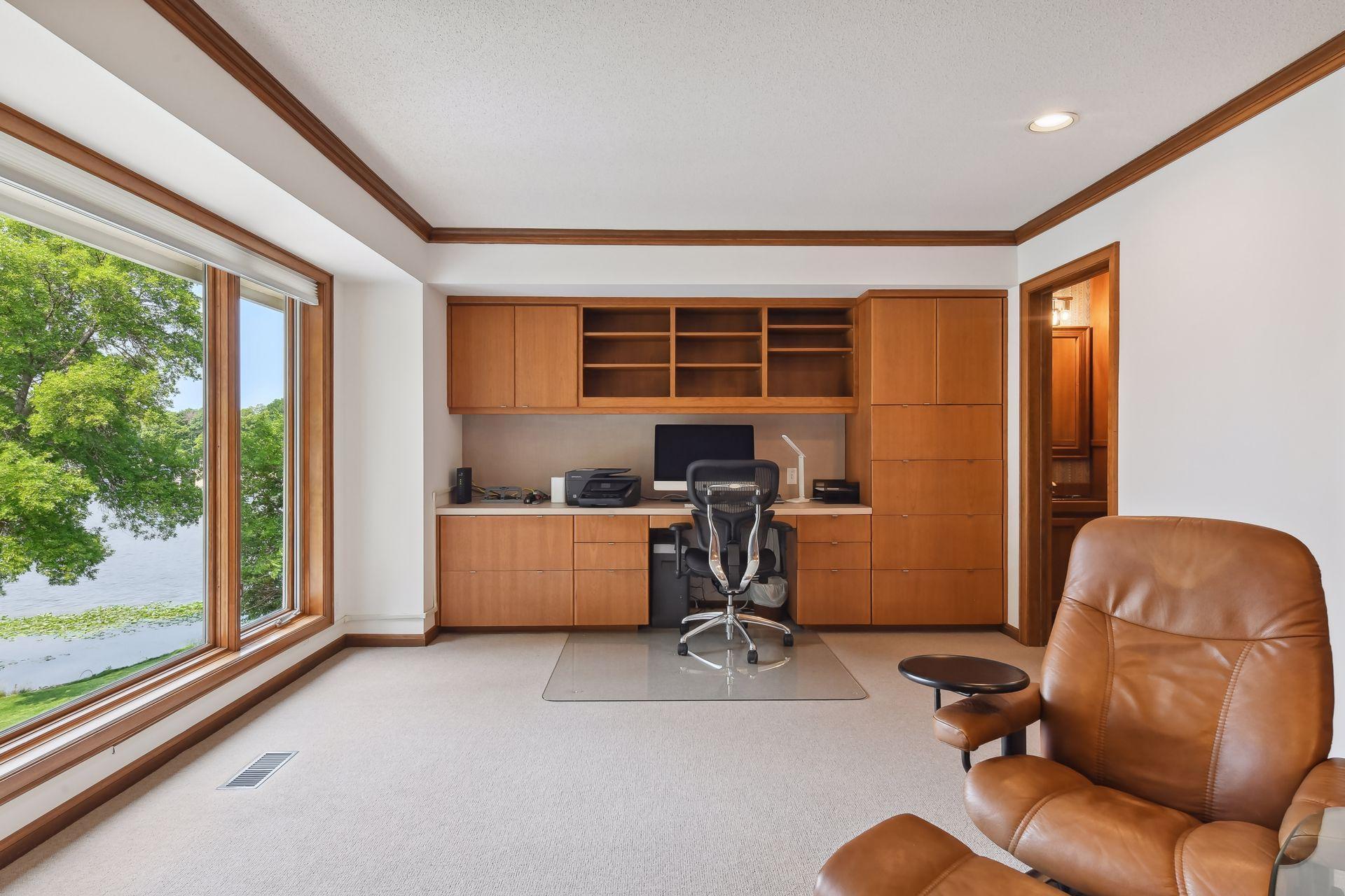 Office built-ins with storage and desk space.