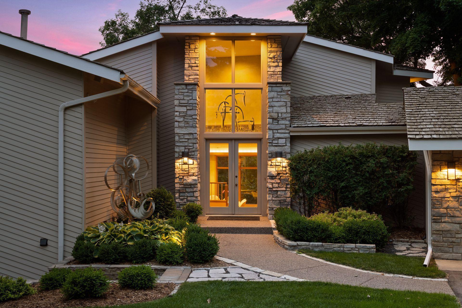 Grand entrance with beautiful stonework.