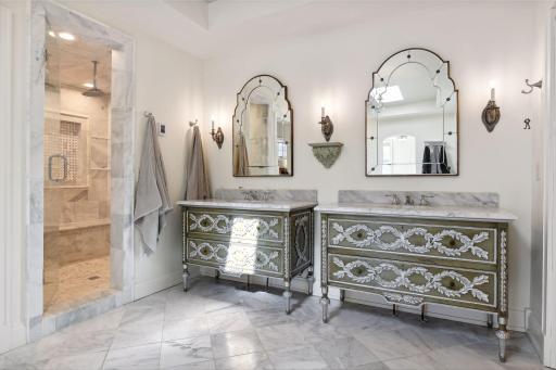 Highly stylized details add to the beauty of this bathroom.
