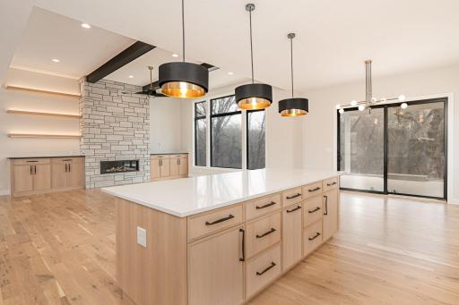 Unique modern touches and large kitchen island