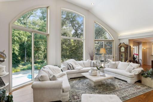 Main level Living Room with Backyard Pool Views
