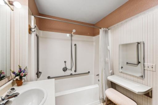 Grab bars & sitting area