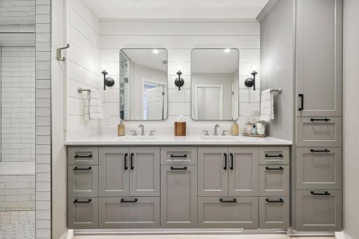 Dual sinks and thoughtfully designed cabinet storage