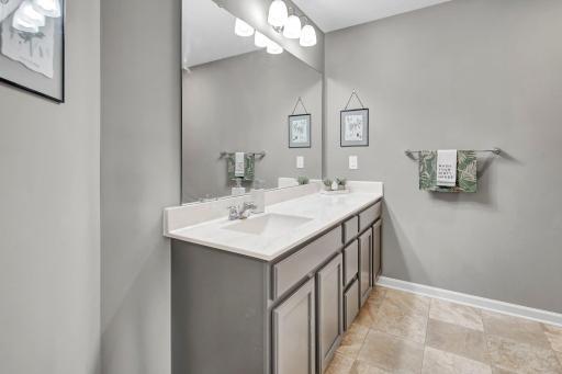 Upper level full bath dual vanity