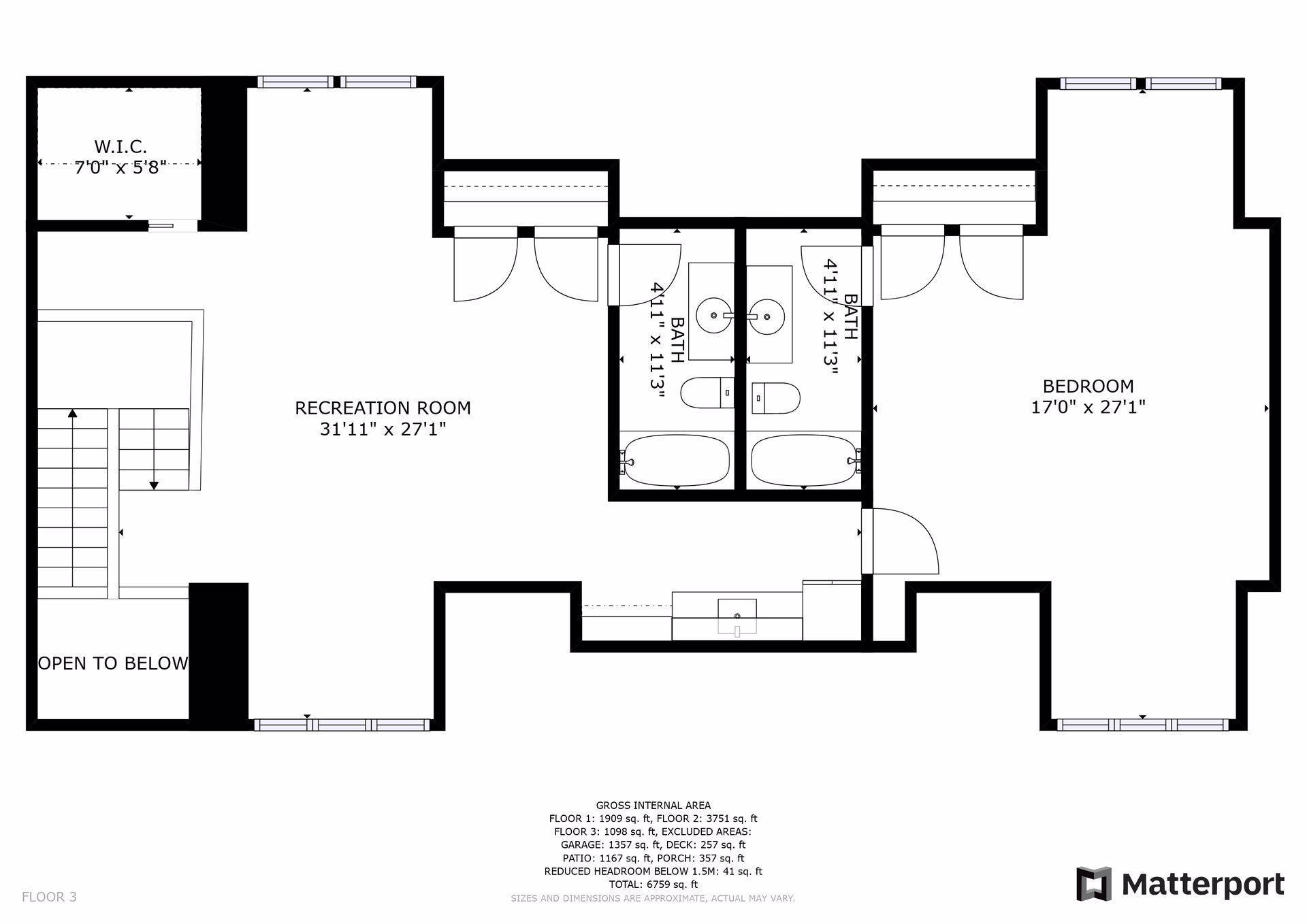 Floorplan of upper level guest suite over the garage.