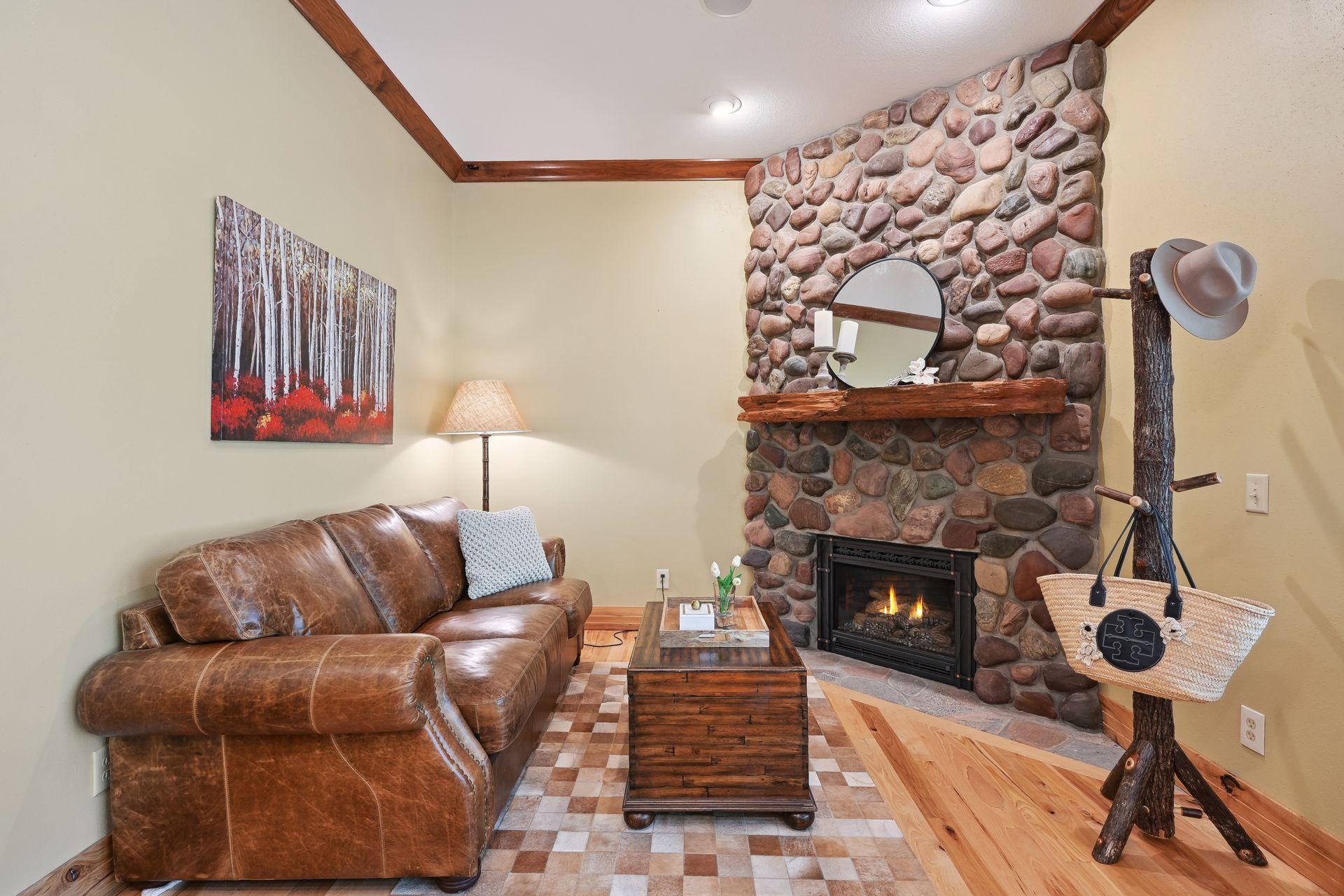 This lakeside room offers a gas fireplace and enough room for casual sitting giving your guests a private retreat.