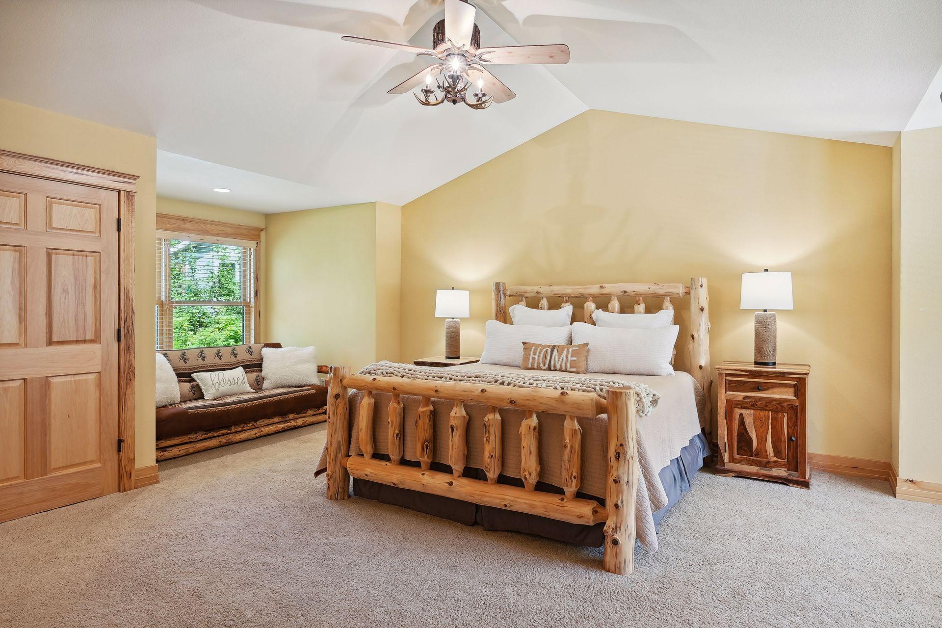 The guest suite bedroom has a reading nook and overflow space for a toddler bed, crib or pullout couch.