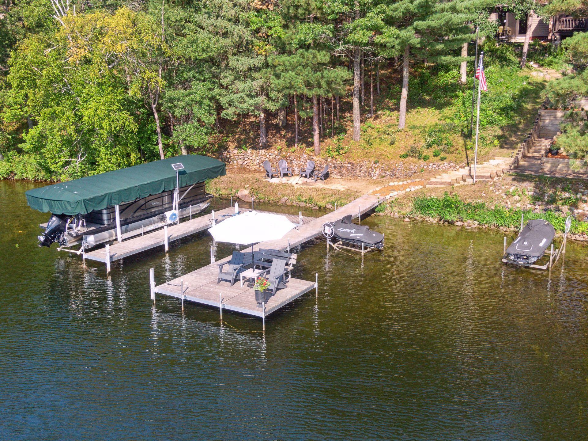 An oversized dock system has room for multiple boats