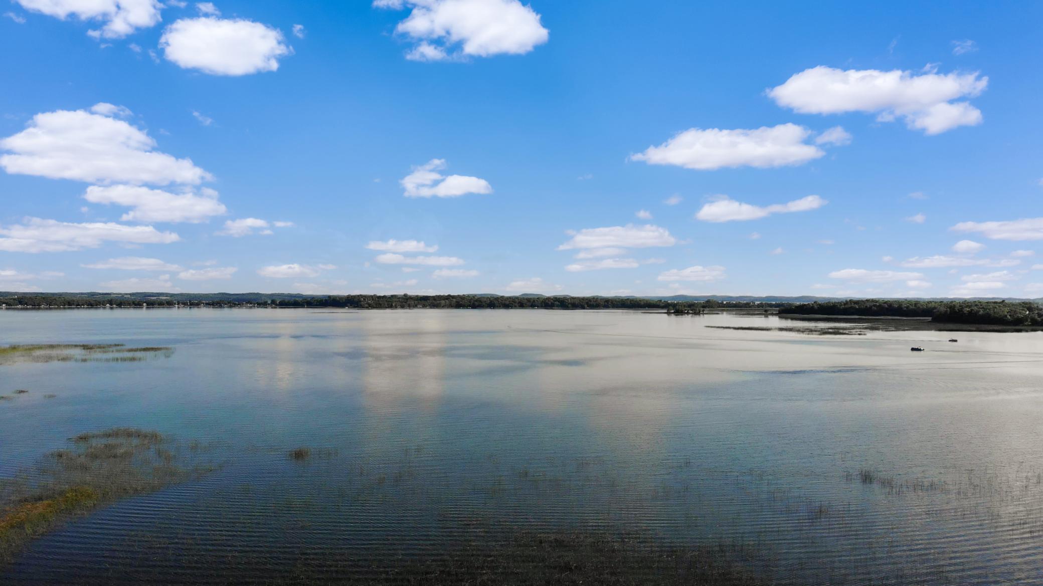 Aerial view towards lake