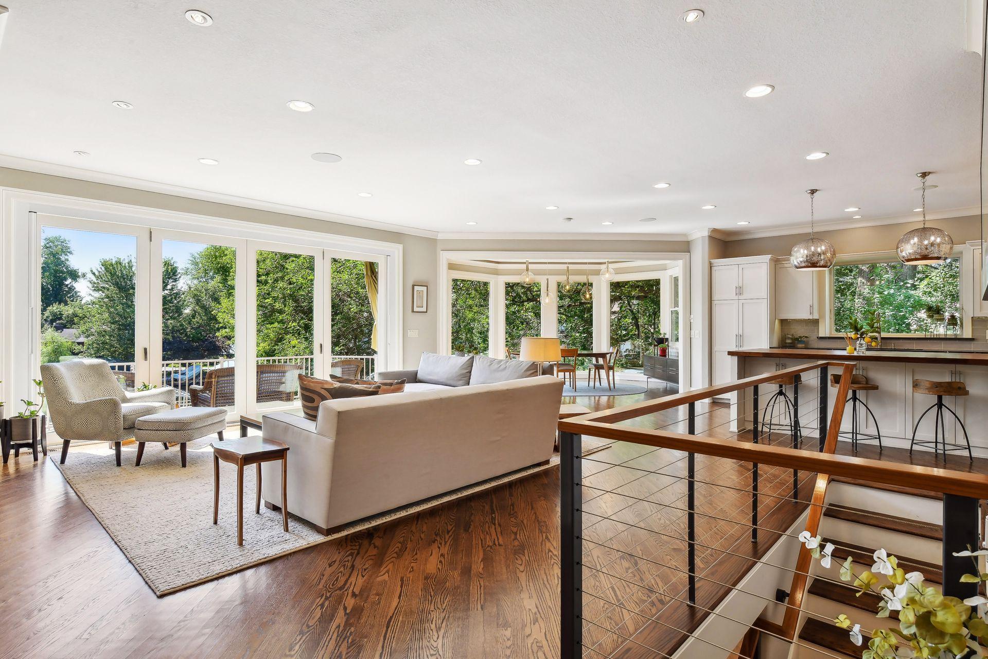 Formal living room with waterfront views