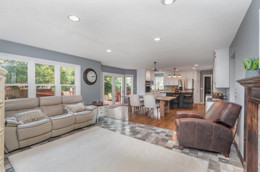 Spacious, open concept connects kitchen, dinette, and family room