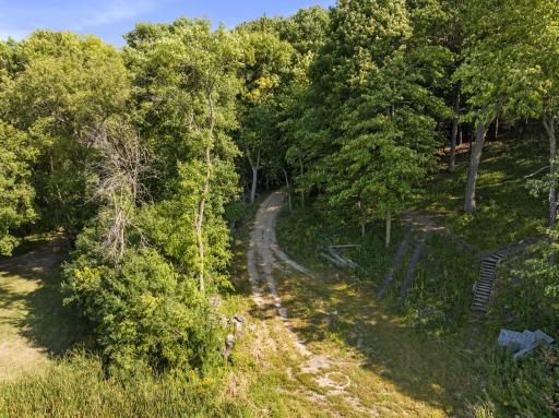 Two ways down to the lake, cart path, or staircase