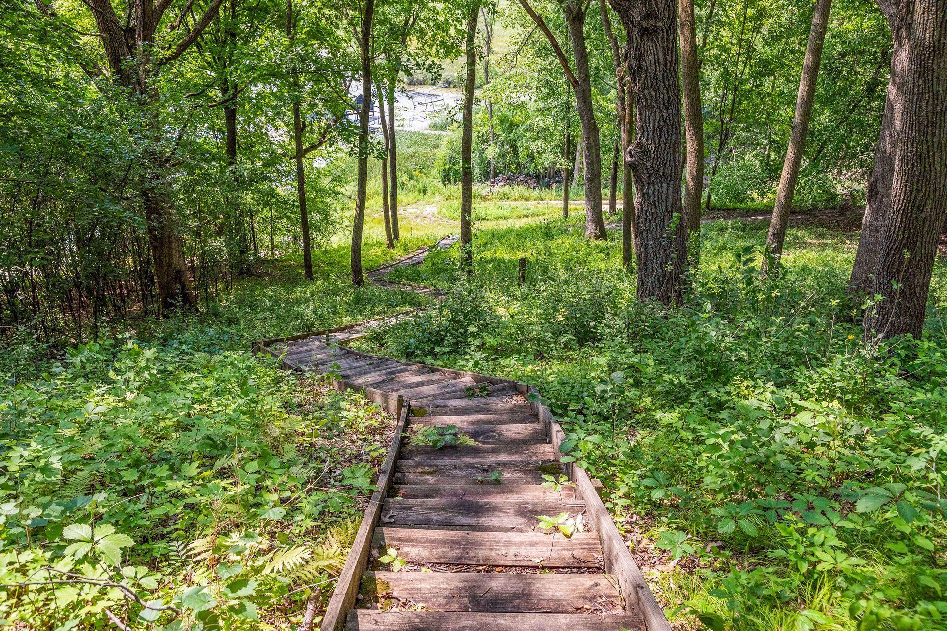Staircase to lake