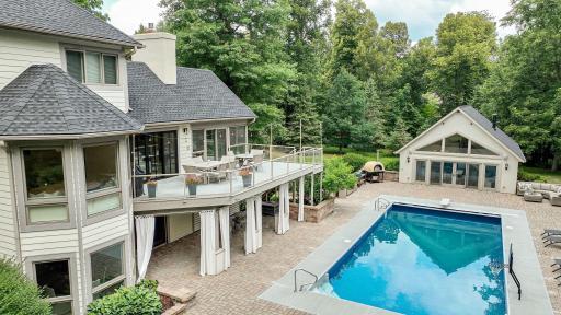 Gorgeous views of the pool, deck and guest house