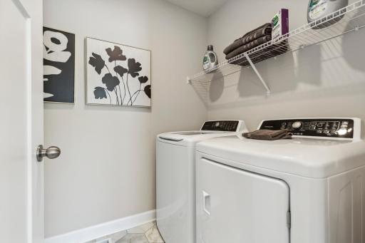 One of life's simple pleasures. Conveniently located on the second level, this plan features upper-level laundry just steps from each of the three upper level bedrooms.