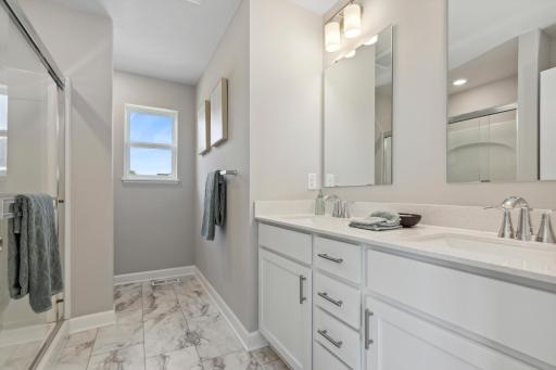 The private owner’s bcludes a shower, double vanity, water closet, and a linen closet.