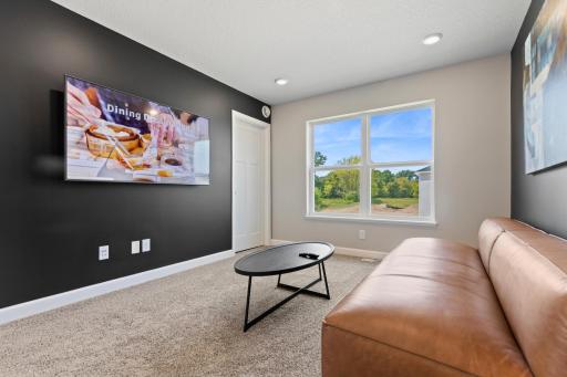 Located on the upper level, this perfectly sized living space has enough room for a television and seating for the entire family. Plus, it is just steps away from all three bedrooms.