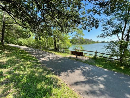 Trail around East Lake with benches to enjoy the beautiful lake views